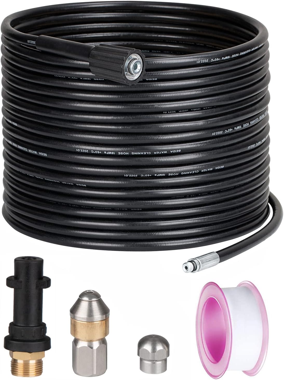vignette du produit: Tuyau de Nettoyage Haute Pression 15m, Deboucheur Canalisation pour Karcher K2 K3 K4 K5 K7 M22 14MM